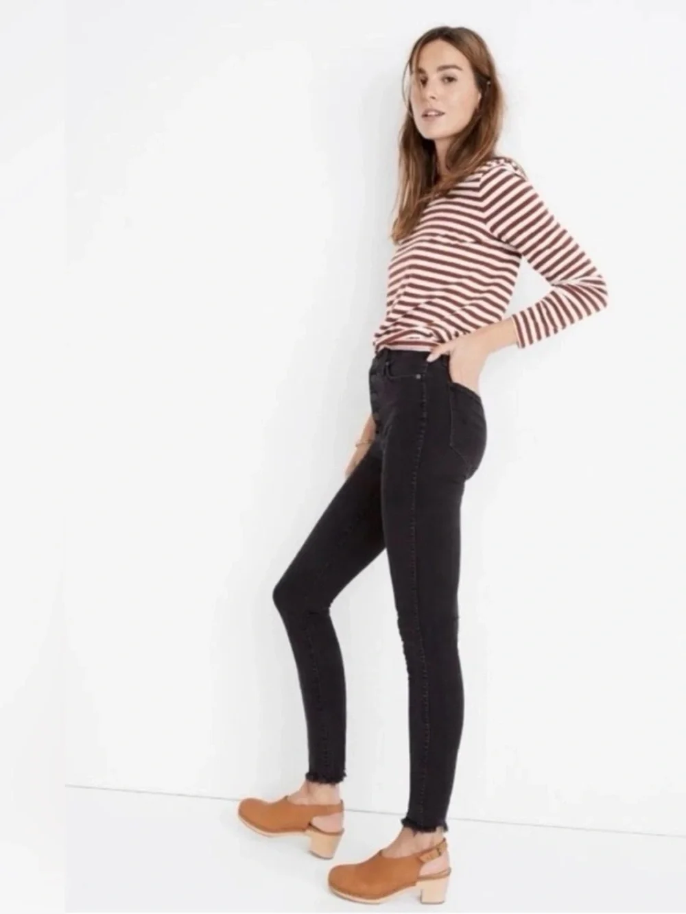 Madewell 10” High Rise Skinny Jeans Lunar Black Raw Hem Button Fly 29P